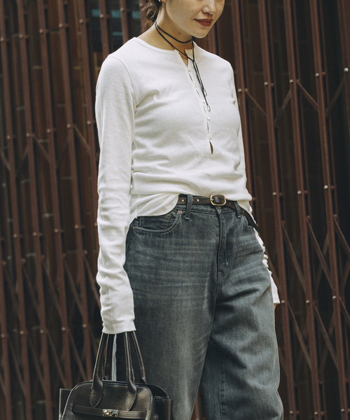 JOURNAL STANDARD（ジャーナルスタンダード）の「《WEB限定追加2》【fedit】ヘンプコットンフライスヘンリー（Tシャツ/カットソー・レディース・ネイビー/ホワイト・FREE）」の3枚目の写真