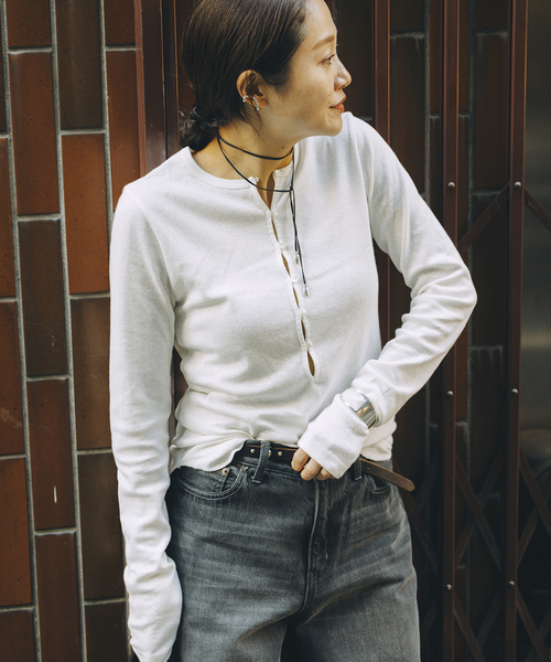 JOURNAL STANDARD（ジャーナルスタンダード）の「《WEB限定追加2》【fedit】ヘンプコットンフライスヘンリー（Tシャツ/カットソー・レディース・ネイビー/ホワイト・FREE）」の4枚目の写真