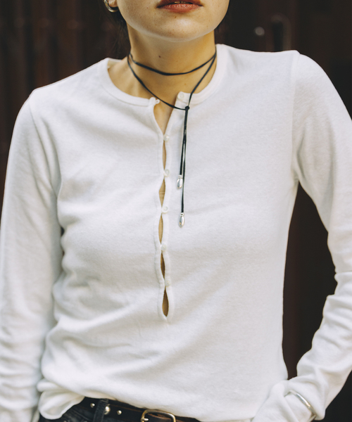 JOURNAL STANDARD（ジャーナルスタンダード）の「《WEB限定追加2》【fedit】ヘンプコットンフライスヘンリー（Tシャツ/カットソー・レディース・ネイビー/ホワイト・FREE）」の5枚目の写真