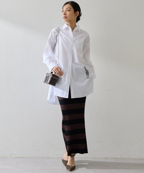 Whim Gazette（ウィムガゼット）の「ボーダーニットフィットスカート（スカート・レディース・ブラウン・FREE）」の8枚目の写真