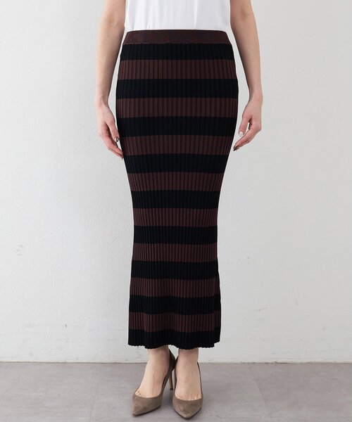 Whim Gazette（ウィムガゼット）の「ボーダーニットフィットスカート（スカート・レディース・ブラウン・FREE）」の15枚目の写真