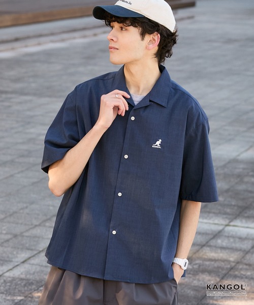 KANGOL(カンゴール)の「KANGOL/カンゴール 別注 リネンライク ワンポイントロゴ刺繍 オープンカラー 半袖シャツ<UVカット/吸水速乾/イージーケア>(シャツ/ブラウス・メンズ・アイボリー/グレイッシュブルー/グレー/ネイビー/ダークグレー/ライトオリーブ/ブラウン・S/L/M)」の6枚目の写真