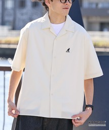 KANGOL/カンゴール 別注 リネンライク ワンポイントロゴ刺繍 オープンカラー 半袖シャツ<UVカット/吸水速乾/イージーケア>