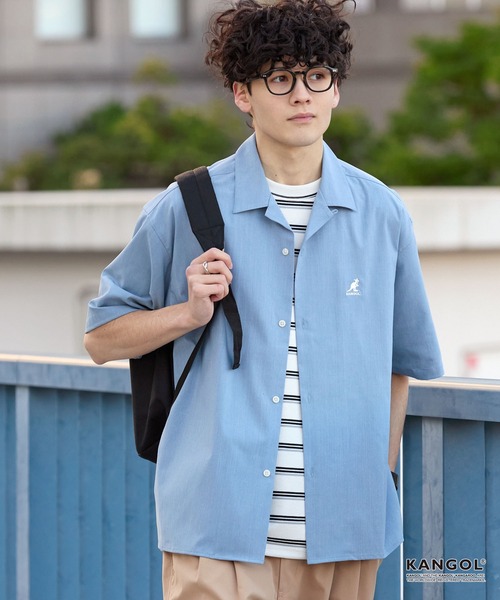 KANGOL(カンゴール)の「KANGOL/カンゴール 別注 リネンライク ワンポイントロゴ刺繍 オープンカラー 半袖シャツ<UVカット/吸水速乾/イージーケア>(シャツ/ブラウス・メンズ・アイボリー/グレイッシュブルー/グレー/ネイビー/ダークグレー/ライトオリーブ/ブラウン・S/L/M)」の8枚目の写真