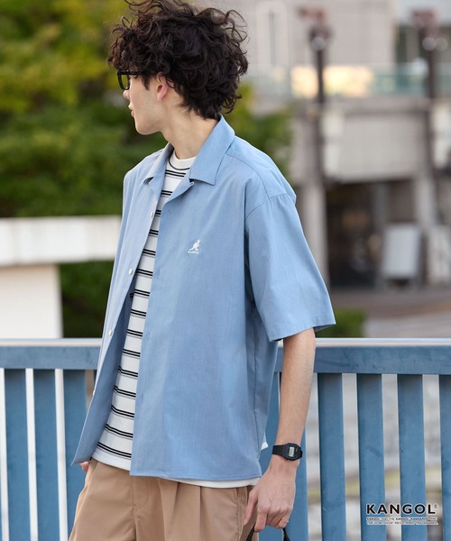 KANGOL(カンゴール)の「KANGOL/カンゴール 別注 リネンライク ワンポイントロゴ刺繍 オープンカラー 半袖シャツ<UVカット/吸水速乾/イージーケア>(シャツ/ブラウス・メンズ・アイボリー/グレイッシュブルー/グレー/ネイビー/ダークグレー/ライトオリーブ/ブラウン・S/L/M)」の9枚目の写真