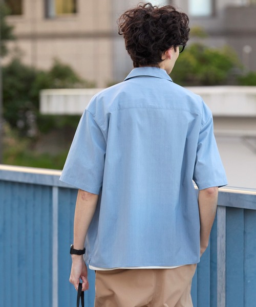 KANGOL(カンゴール)の「KANGOL/カンゴール 別注 リネンライク ワンポイントロゴ刺繍 オープンカラー 半袖シャツ<UVカット/吸水速乾/イージーケア>(シャツ/ブラウス・メンズ・アイボリー/グレイッシュブルー/グレー/ネイビー/ダークグレー/ライトオリーブ/ブラウン・S/L/M)」の10枚目の写真
