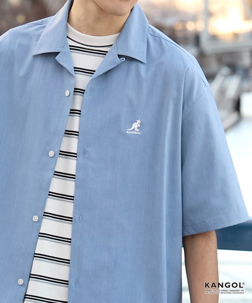 KANGOL(カンゴール)の「KANGOL/カンゴール 別注 リネンライク ワンポイントロゴ刺繍 オープンカラー 半袖シャツ<UVカット/吸水速乾/イージーケア>(シャツ/ブラウス・メンズ・アイボリー/グレイッシュブルー/グレー/ネイビー/ダークグレー/ライトオリーブ/ブラウン・S/L/M)」の11枚目の写真
