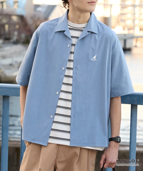 KANGOL(カンゴール)の「KANGOL/カンゴール 別注 リネンライク ワンポイントロゴ刺繍 オープンカラー 半袖シャツ<UVカット/吸水速乾/イージーケア>(シャツ/ブラウス・メンズ・アイボリー/グレイッシュブルー/グレー/ネイビー/ダークグレー/ライトオリーブ/ブラウン・S/L/M)」の12枚目の写真