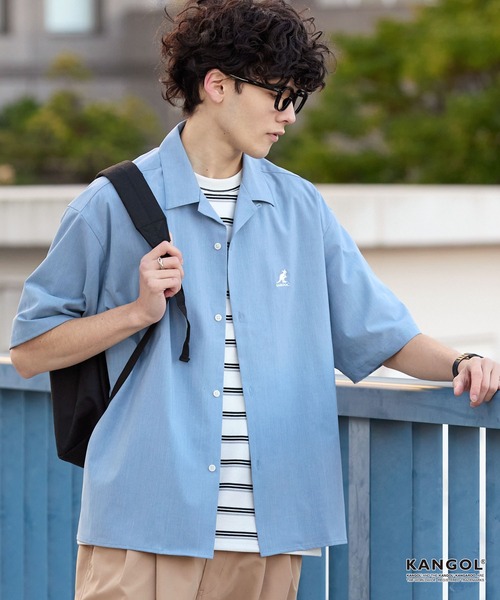 KANGOL(カンゴール)の「KANGOL/カンゴール 別注 リネンライク ワンポイントロゴ刺繍 オープンカラー 半袖シャツ<UVカット/吸水速乾/イージーケア>(シャツ/ブラウス・メンズ・アイボリー/グレイッシュブルー/グレー/ネイビー/ダークグレー/ライトオリーブ/ブラウン・S/L/M)」の13枚目の写真