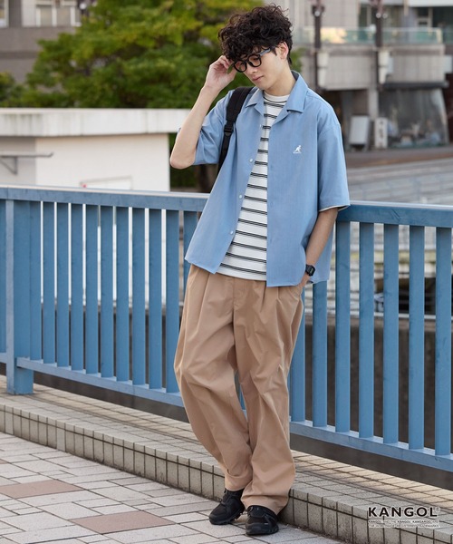 KANGOL(カンゴール)の「KANGOL/カンゴール 別注 リネンライク ワンポイントロゴ刺繍 オープンカラー 半袖シャツ<UVカット/吸水速乾/イージーケア>(シャツ/ブラウス・メンズ・アイボリー/グレイッシュブルー/グレー/ネイビー/ダークグレー/ライトオリーブ/ブラウン・S/L/M)」の14枚目の写真