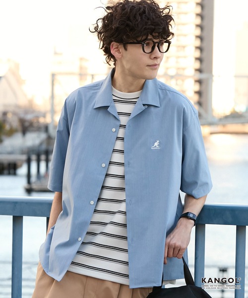 KANGOL(カンゴール)の「KANGOL/カンゴール 別注 リネンライク ワンポイントロゴ刺繍 オープンカラー 半袖シャツ<UVカット/吸水速乾/イージーケア>(シャツ/ブラウス・メンズ・アイボリー/グレイッシュブルー/グレー/ネイビー/ダークグレー/ライトオリーブ/ブラウン・S/L/M)」の16枚目の写真