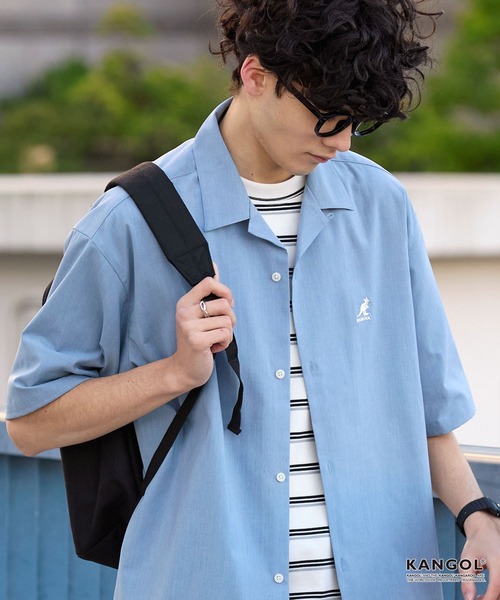 KANGOL(カンゴール)の「KANGOL/カンゴール 別注 リネンライク ワンポイントロゴ刺繍 オープンカラー 半袖シャツ<UVカット/吸水速乾/イージーケア>(シャツ/ブラウス・メンズ・アイボリー/グレイッシュブルー/グレー/ネイビー/ダークグレー/ライトオリーブ/ブラウン・S/L/M)」の17枚目の写真