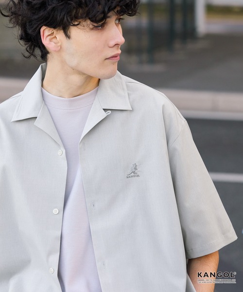 KANGOL/отдельный акцент: линейный логотип вышивка Open Collar поло с коротким рукавом <UV-защита/быстро впитывает влагу/эйджи-кира>