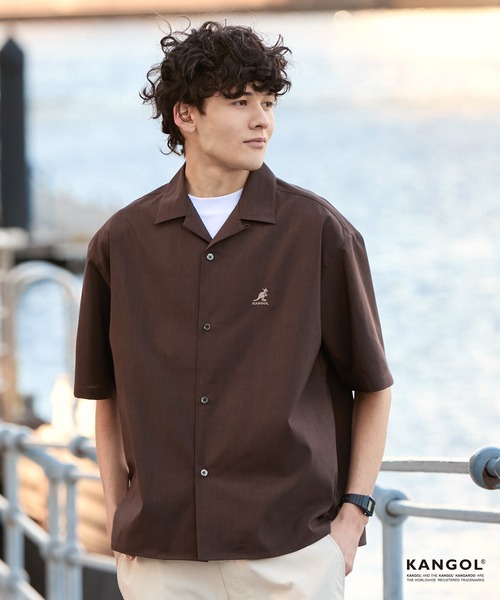 KANGOL(カンゴール)の「KANGOL/カンゴール 別注 リネンライク ワンポイントロゴ刺繍 オープンカラー 半袖シャツ<UVカット/吸水速乾/イージーケア>(シャツ/ブラウス・メンズ・アイボリー/グレイッシュブルー/グレー/ネイビー/ダークグレー/ライトオリーブ/ブラウン・S/L/M)」の18枚目の写真