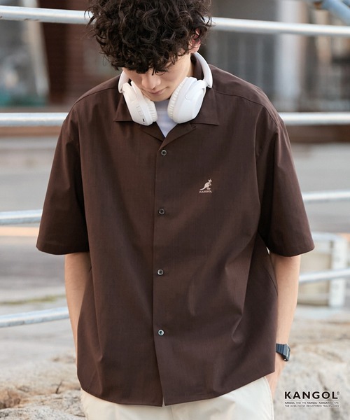 KANGOL(カンゴール)の「KANGOL/カンゴール 別注 リネンライク ワンポイントロゴ刺繍 オープンカラー 半袖シャツ<UVカット/吸水速乾/イージーケア>(シャツ/ブラウス・メンズ・アイボリー/グレイッシュブルー/グレー/ネイビー/ダークグレー/ライトオリーブ/ブラウン・S/L/M)」の19枚目の写真