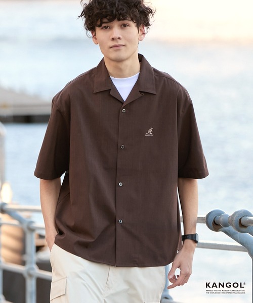 KANGOL(カンゴール)の「KANGOL/カンゴール 別注 リネンライク ワンポイントロゴ刺繍 オープンカラー 半袖シャツ<UVカット/吸水速乾/イージーケア>(シャツ/ブラウス・メンズ・アイボリー/グレイッシュブルー/グレー/ネイビー/ダークグレー/ライトオリーブ/ブラウン・S/L/M)」の20枚目の写真