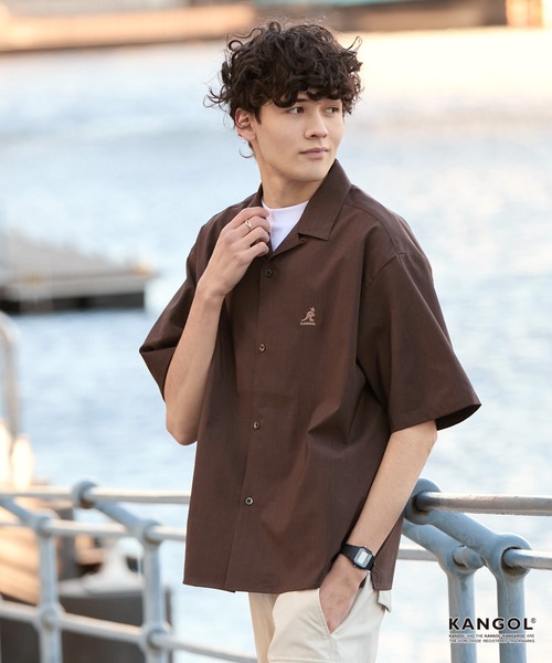 KANGOL(カンゴール)の「KANGOL/カンゴール 別注 リネンライク ワンポイントロゴ刺繍 オープンカラー 半袖シャツ<UVカット/吸水速乾/イージーケア>(シャツ/ブラウス・メンズ・アイボリー/グレイッシュブルー/グレー/ネイビー/ダークグレー/ライトオリーブ/ブラウン・S/L/M)」の21枚目の写真