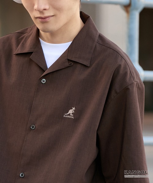 KANGOL(カンゴール)の「KANGOL/カンゴール 別注 リネンライク ワンポイントロゴ刺繍 オープンカラー 半袖シャツ<UVカット/吸水速乾/イージーケア>(シャツ/ブラウス・メンズ・アイボリー/グレイッシュブルー/グレー/ネイビー/ダークグレー/ライトオリーブ/ブラウン・S/L/M)」の22枚目の写真