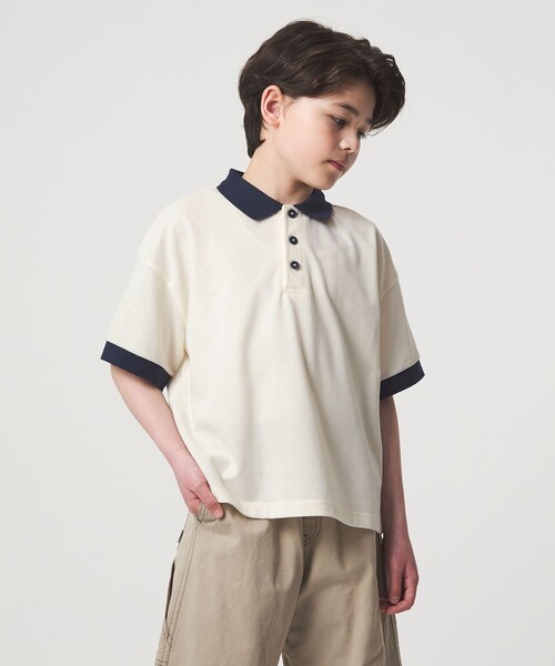 green label relaxing（グリーンレーベルリラクシング）の「バイカラー カノコポロシャツ / キッズ  100cm-160cm（ポロシャツ・キッズ・オフホワイト/ベージュ・130cm/150cm/120cm/140cm/160cm/110cm/100cm）」の18枚目の写真