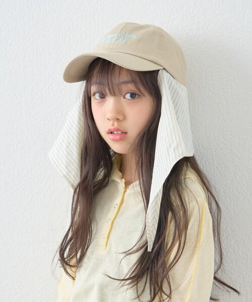 CIAOPANIC TYPY(チャオパニックティピー)の「【KIDS】《ユニセックス》日焼け対策ストライプスカーフ付きロゴ刺繍CAP(キャップ・キッズ・チャコールグレー/ブラウン/ベージュ・ONE SIZE)」の3枚目の写真