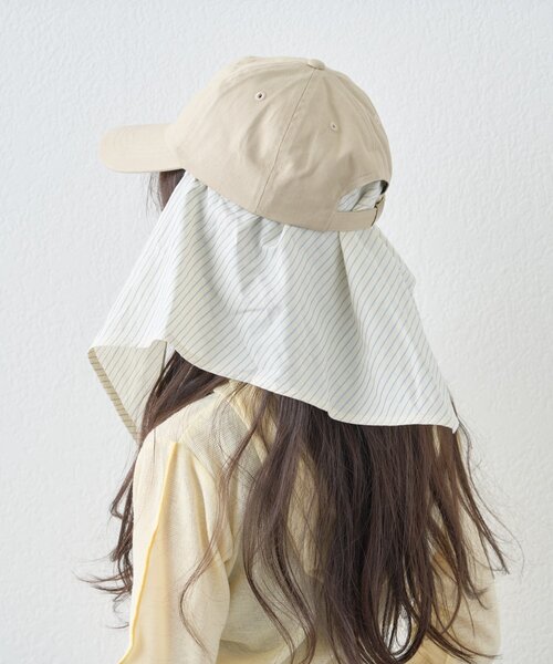 KIDS】《ユニセックス》日焼け対策ストライプスカーフ付きロゴ刺繍CAP