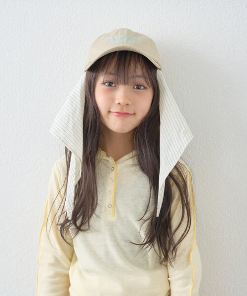 KIDS】《ユニセックス》日焼け対策ストライプスカーフ付きロゴ刺繍CAP