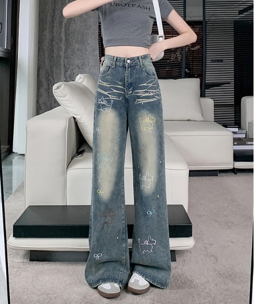 WEGO(ウィゴー)の「ドッグ刺繍ルーズストレートデニム(デニムパンツ・レディース・サックスブルー・MEDIUM/LARGE)」の10枚目の写真
