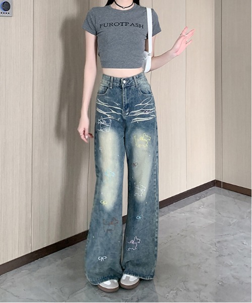 WEGO(ウィゴー)の「ドッグ刺繍ルーズストレートデニム(デニムパンツ・レディース・サックスブルー・MEDIUM/LARGE)」の15枚目の写真
