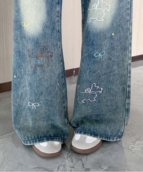 WEGO(ウィゴー)の「ドッグ刺繍ルーズストレートデニム(デニムパンツ・レディース・サックスブルー・MEDIUM/LARGE)」の18枚目の写真