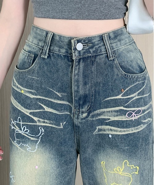 WEGO(ウィゴー)の「ドッグ刺繍ルーズストレートデニム(デニムパンツ・レディース・サックスブルー・MEDIUM/LARGE)」の12枚目の写真