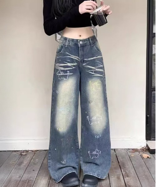 WEGO(ウィゴー)の「ドッグ刺繍ルーズストレートデニム(デニムパンツ・レディース・サックスブルー・MEDIUM/LARGE)」の11枚目の写真