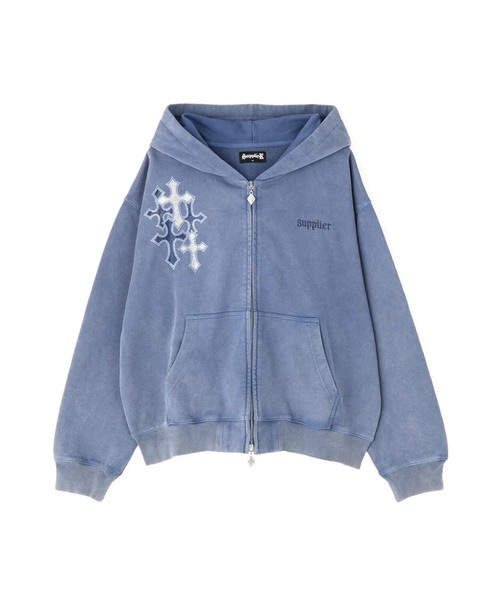 【希少】サプライヤー Cross Zip Hoodie ジップパーカー水色 L SUPPLIER / サプライヤー Cross Rhinestone Zip Hoodie（パーカー