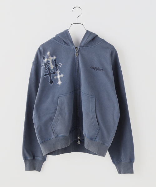 SUPPLIER ZIP HOODIE サプライヤー クロスパーカー 新品 Ｓ SUPPLIER / サプライヤー Cross Rhinestone Zip Hoodie（パーカー