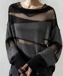 AMAJI（アマジ）の「バイカラーシースルードッキングニットトップス（ニット/セーター）」