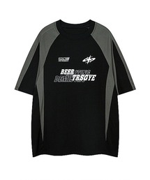 オーバーサイズゲームシャツ風プリント切替Tシャツ