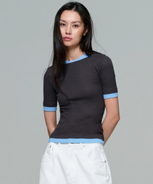 ERA（エラ）の「WOMEN BOAT NECK DOUBLE LAYER SLIM RIB T - ASH BLUE（Tシャツ/カットソー）」