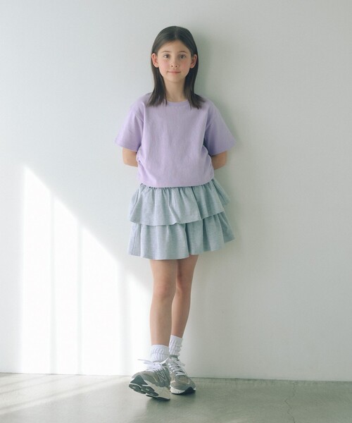 green label relaxing（グリーンレーベルリラクシング）の「ミニ裏毛 フリル キュロット（グレー）140cm-160cm（スウェットパンツ・キッズ・グレー系・140cm/150cm/160cm）」の3枚目の写真