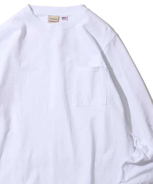 Goodwear(グッドウェア)の「【Goodwear/グッドウェア】7.6オンス USAコットン 無地 ポケット付きロングスリーブクルーネックTシャツ(Tシャツ/カットソー・メンズ・チャコールグレー/ブラック/ホワイト/ライトカーキ・X-LARGE/MEDIUM/LARGE)」の5枚目の写真