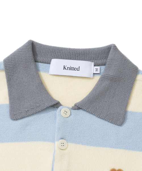 KNITTED（ニッティド）の「(W) ストライプラグビー襟ニット スカイブルー（ポロシャツ・レディース・その他・FREE）」の3枚目の写真