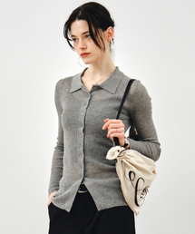 スリムリブロングカラーガーディガングレーMDCD058GRAY