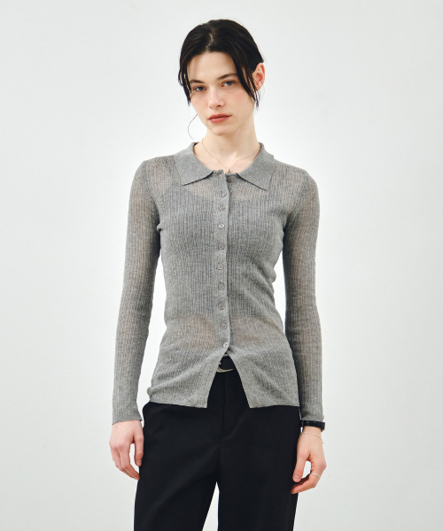 MONGDOL(モンドル)の「スリムリブロングカラーガーディガングレーMDCD058GRAY(カーディガン/ボレロ・レディース・その他・F)」の3枚目の写真