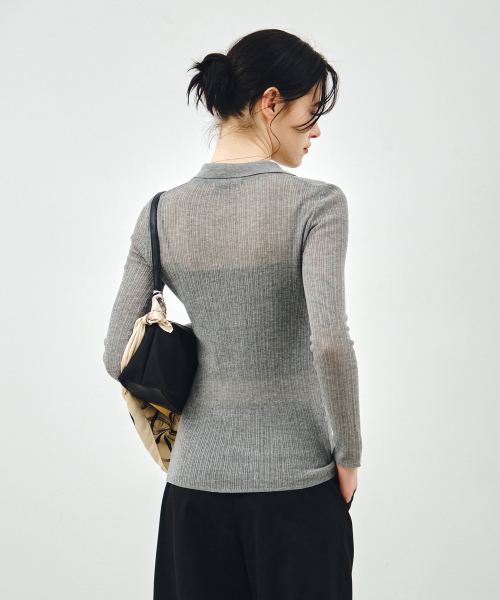 MONGDOL(モンドル)の「スリムリブロングカラーガーディガングレーMDCD058GRAY(カーディガン/ボレロ・レディース・その他・F)」の4枚目の写真