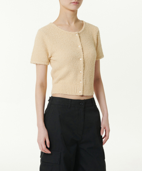 MUSINSA STANDARD WOMAN（ムシンサスタンダードウーマン）の「ウィメンズファンシーヤーンラウンドネック半袖カーディガン[ライトベージュ]（カーディガン/ボレロ・レディース・その他・LARGE/MEDIUM/SMALL/X-SMALL）」の2枚目の写真