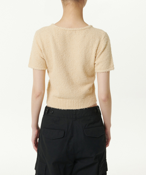 MUSINSA STANDARD WOMAN（ムシンサスタンダードウーマン）の「ウィメンズファンシーヤーンラウンドネック半袖カーディガン[ライトベージュ]（カーディガン/ボレロ・レディース・その他・LARGE/MEDIUM/SMALL/X-SMALL）」の3枚目の写真