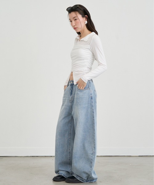 NUJOH(ヌゾ)の「Twist Detail Collar Long Sleeve Top / ツイストディテールカラーロングスリーブトップ(Tシャツ/カットソー・レディース・ブラック/アイボリー/チャコールグレー/ブラウン・FREE)」の18枚目の写真
