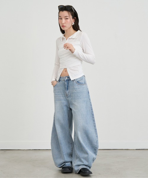 NUJOH(ヌゾ)の「Twist Detail Collar Long Sleeve Top / ツイストディテールカラーロングスリーブトップ(Tシャツ/カットソー・レディース・ブラック/アイボリー/チャコールグレー/ブラウン・FREE)」の14枚目の写真