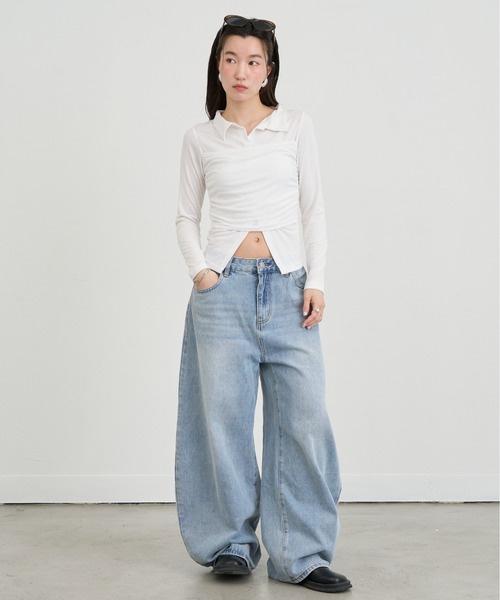 NUJOH(ヌゾ)の「Twist Detail Collar Long Sleeve Top / ツイストディテールカラーロングスリーブトップ(Tシャツ/カットソー・レディース・ブラック/アイボリー/チャコールグレー/ブラウン・FREE)」の15枚目の写真