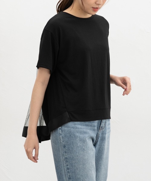 Honeys（ハニーズ）の「【ＵＶカット】バックチュールトップス（Tシャツ/カットソー・レディース・ブルー/アイボリー/ブラック/ブラウン・L/LL/M/S）」の3枚目の写真