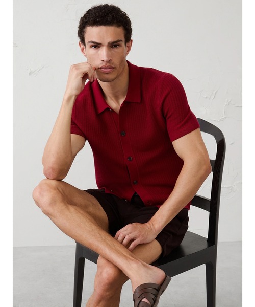 BANANA REPUBLIC FACTORY STORE（バナナリパブリック ファクトリーストア）の「BANANA REPUBLIC FACTORY STORE　　テクスチャード セーター ポロ（ニット/セーター・メンズ・ブルー/ワイン/アイボリー・XL/L/M/S）」の7枚目の写真
