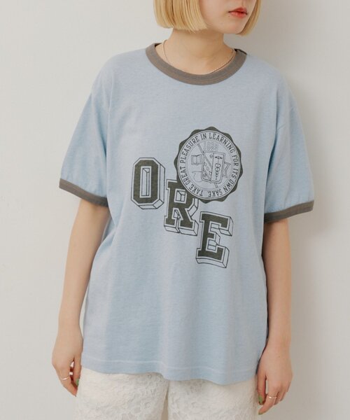Kastane(カスタネ)の「【WHIMSIC/2サイズ展開】オーバーダイ プリントTシャツ(Tシャツ/カットソー・レディース・ブルー/ベージュ/グレー・2/1)」の1枚目の写真